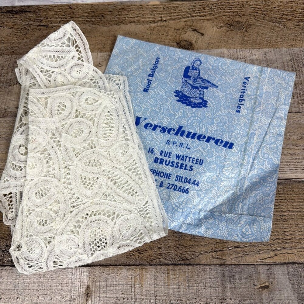 VTG Louise Verschueren Brussels Belgian Lace Dress Front Collar Original Bag - Picture 15 of 16